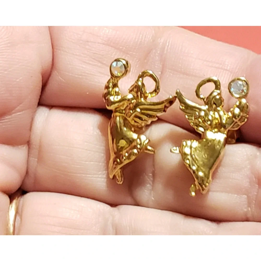 Avon Angel Earrings Original Box Pierced Earrings Posts Angel Christmas‎ h-